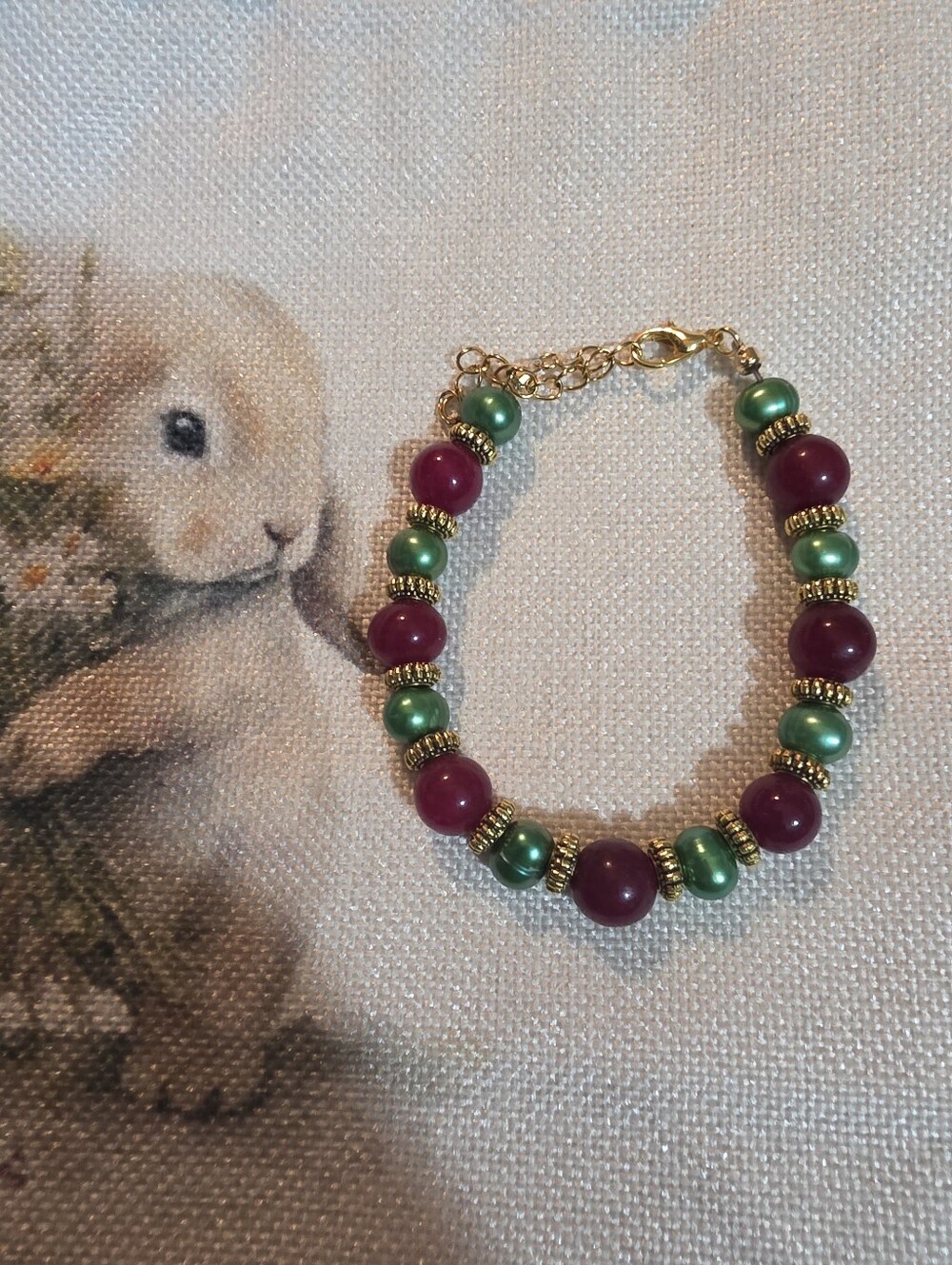 Ruby Gemstone And Fresh Water Pearl Bracelet , Fits 6 1/2 Up.